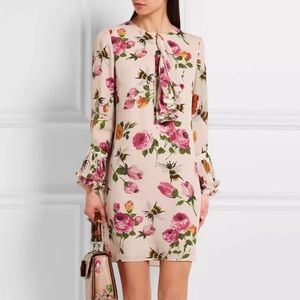 Gucci rose print plisse panel silk georgette mini dress